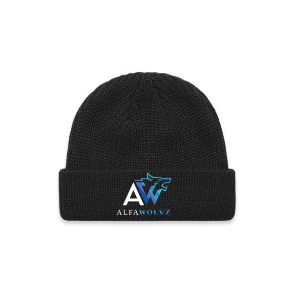 Alfawolvz Cable Beanie with Blue Logo - AlfaWolvz