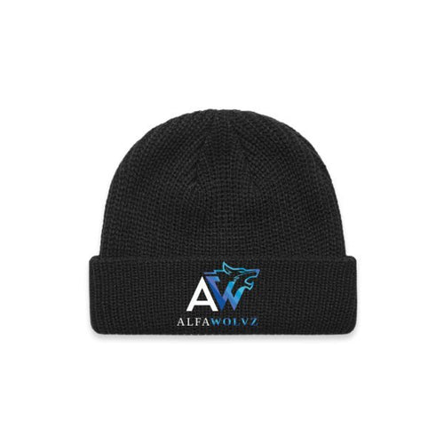 Alfawolvz Cable Beanie with Blue Logo - AlfaWolvz