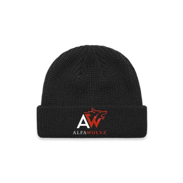 Alfawolvz Cable Beanie with Red Logo - AlfaWolvz