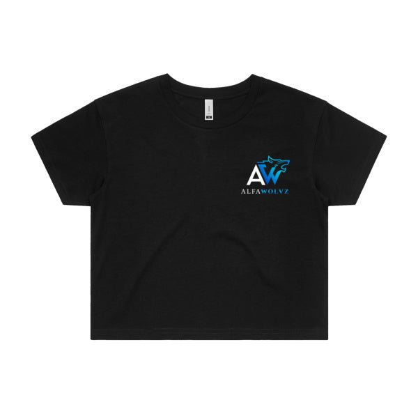 Alfawolvz Women's Crop Tee in Blue Logo - AlfaWolvz