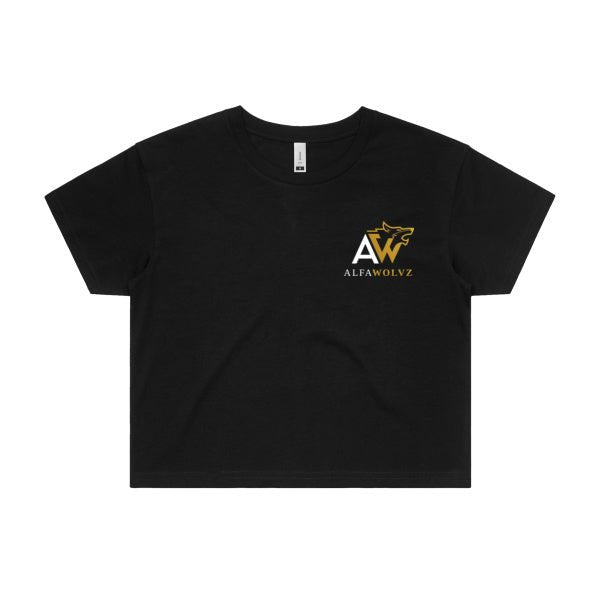 Alfawolvz Women's Crop Tee in Gold Logo - AlfaWolvz
