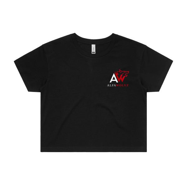 Alfawolvz Women's Crop Tee in Red Logo - AlfaWolvz