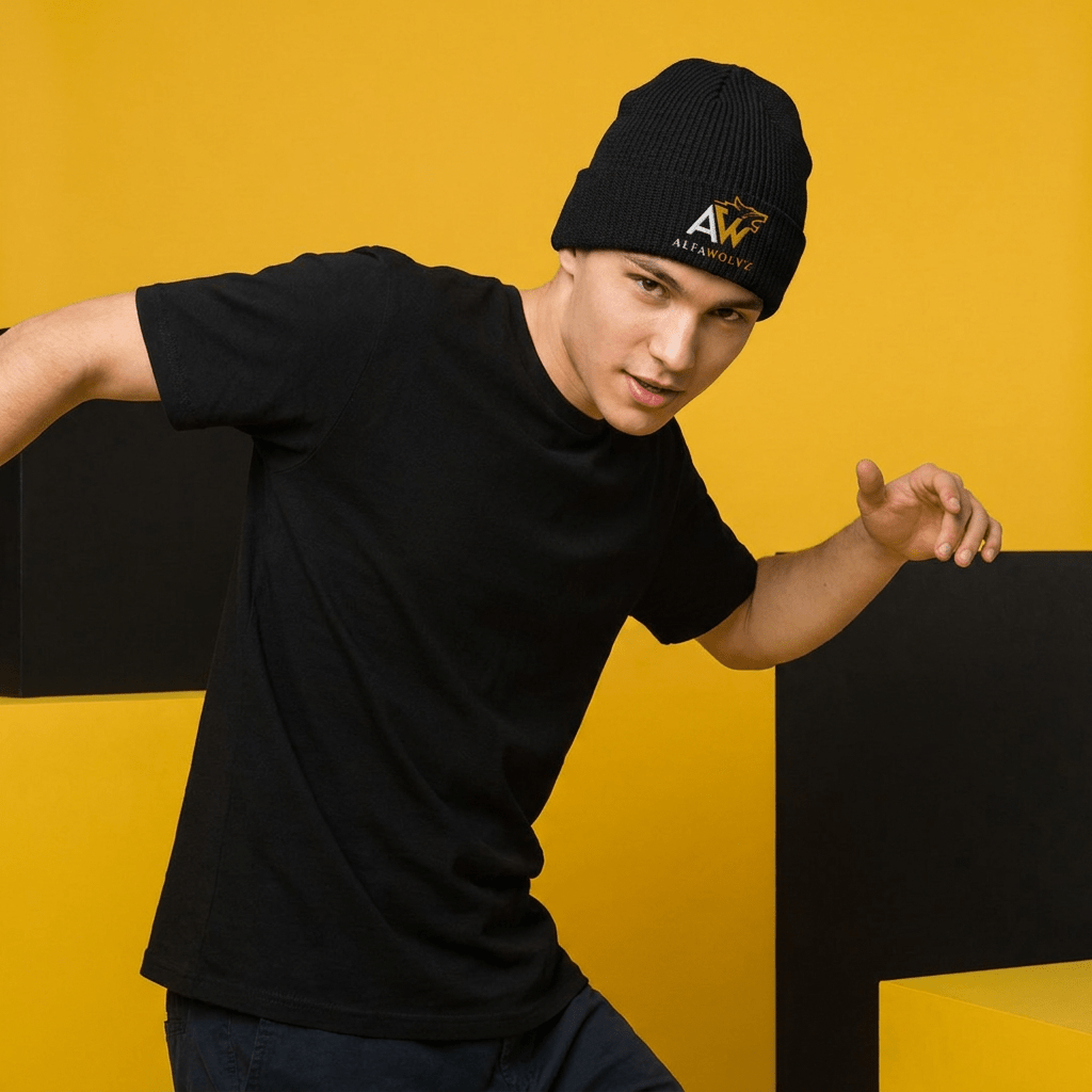 Cable Beanie with Blue Logo - Alfawolvz