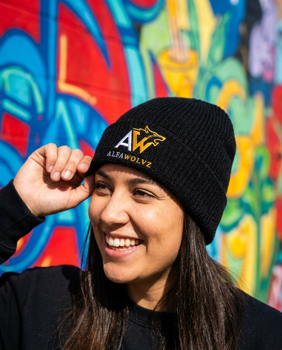 Cable Beanie with Red Logo - Alfawolvz