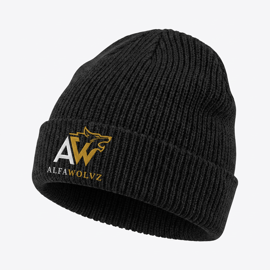 Cable Beanie with Red Logo - Alfawolvz