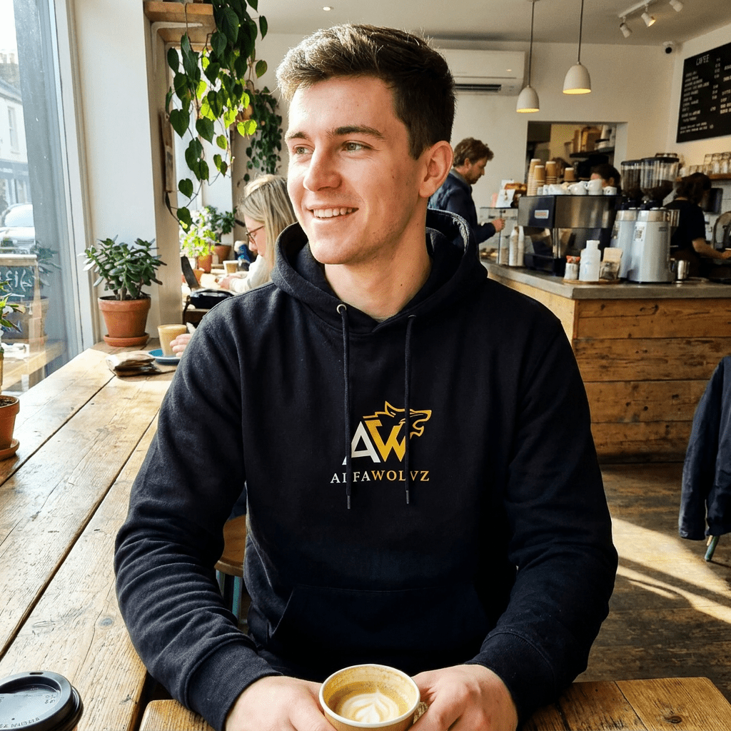 Men's Black Premium Gym & Streetwear Hoodie – Blue Logo - Alfawolvz