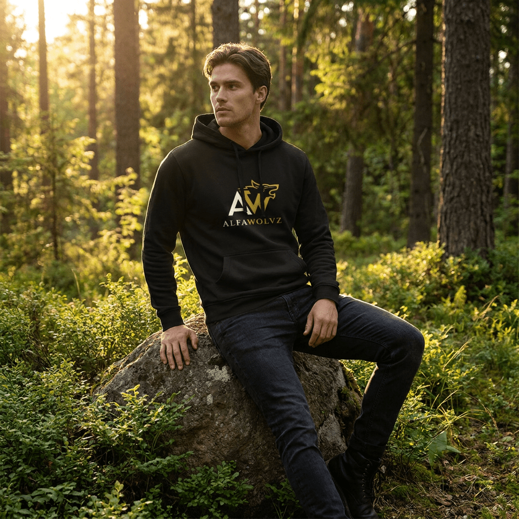 Men's Black Premium Gym & Streetwear Hoodie – Red Logo - Alfawolvz