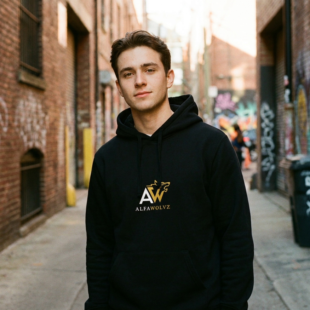 Men's Black Premium Gym & Streetwear Hoodie – Blue Logo