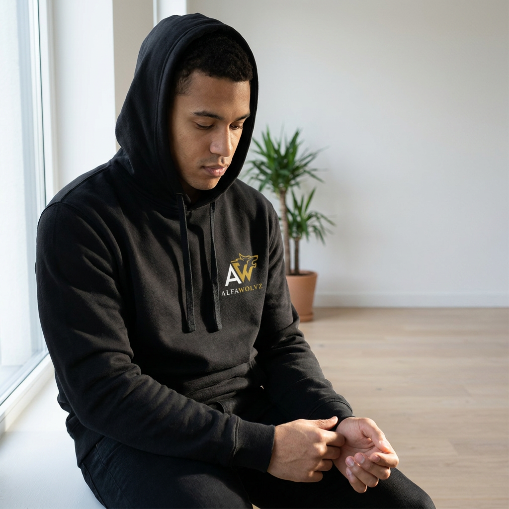 Men's Black Premium Gym & Streetwear Hoodie – Red Logo