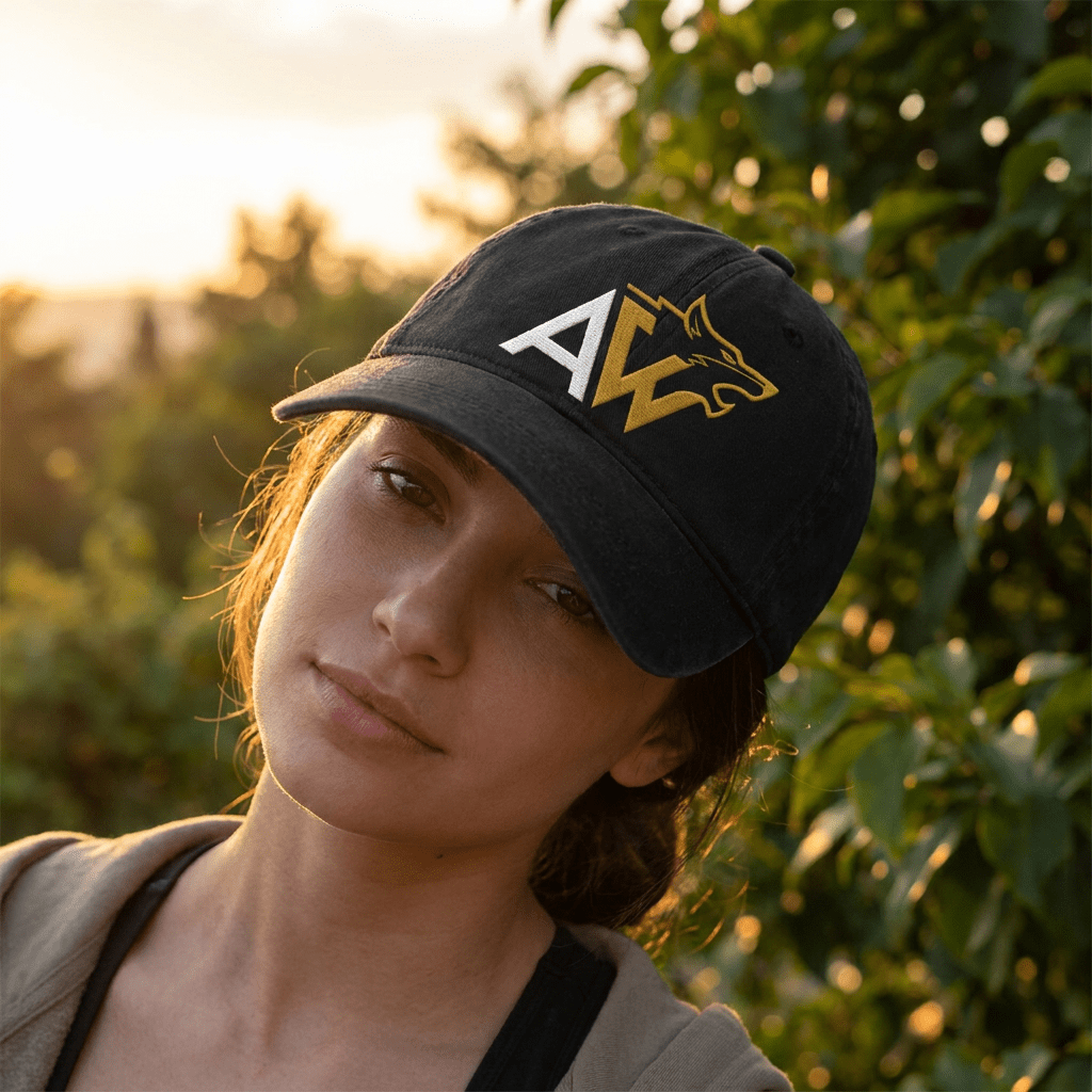 Unisex Embroidered Faded Cap – Gold Logo - Alfawolvz
