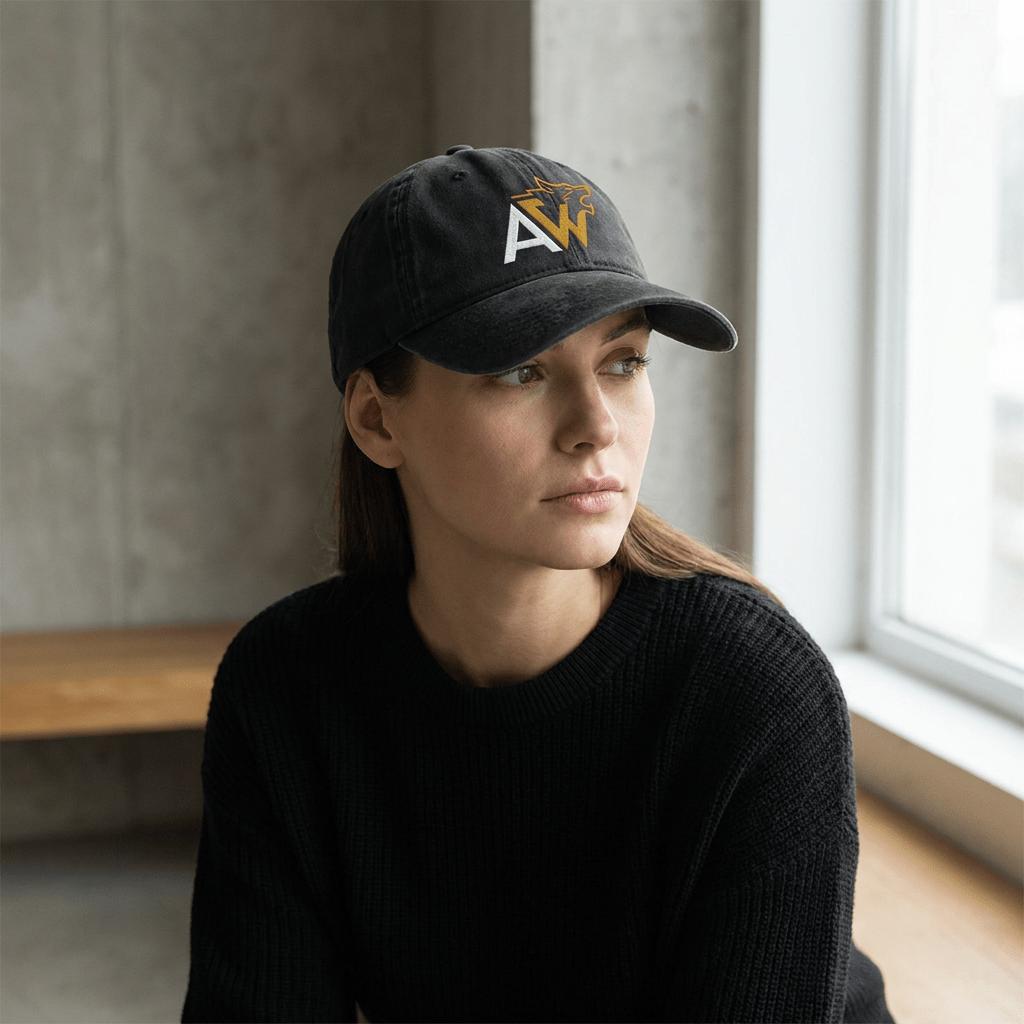 Unisex Embroidered Faded Cap – Gold Logo - Alfawolvz